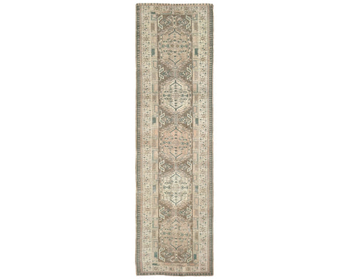 11 Ft Vintage Brown Persian Style Hand Knotted Low Pile Wool Runner Rug